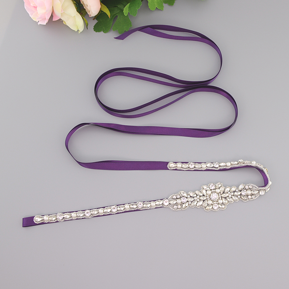 Zms 379 strass riem, trouwriem, bruidsriem, bruidsaccessoires, bruidsaccessoires, bruidsmeisjesriem, riem voor avondjurken: Paars