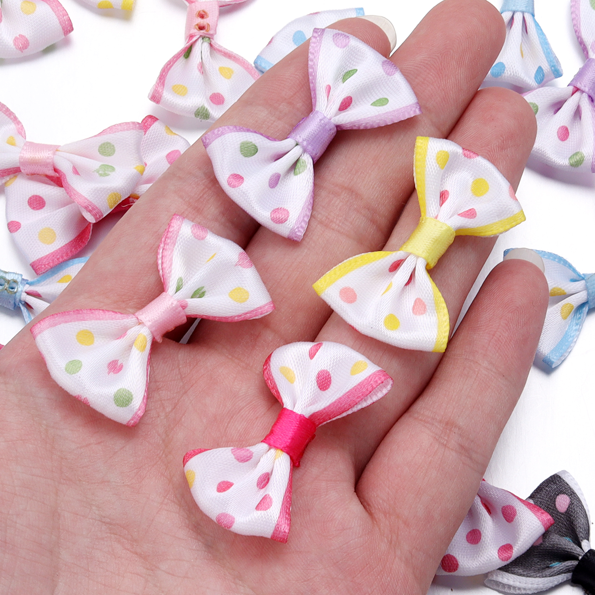 Lazos de cinta de poliéster con puntos ondulados, lazos coloridos para manualidades de costura, a mano, accesorios para el cabello, 2,7x3,7 cm, 30 unidades por lote