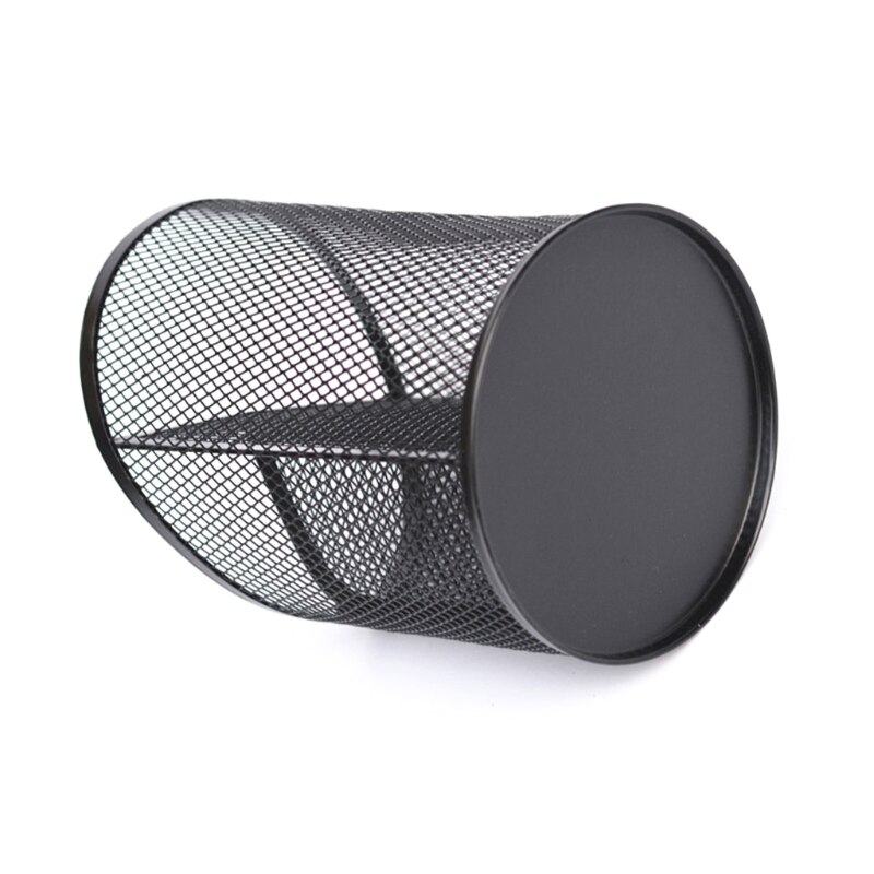 Ronde Stalen Mesh Potlood Pen Pannenlap Pen Case Box Art Supply Organizer Art Penselen Zwart En Zilver