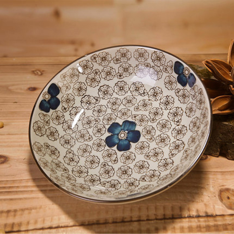 Japanese-style Plates And Bowls Round Floral Ceramic Plate Household Dinner Dishes Rice Soup Noodles Bowl Tableware: B-plate