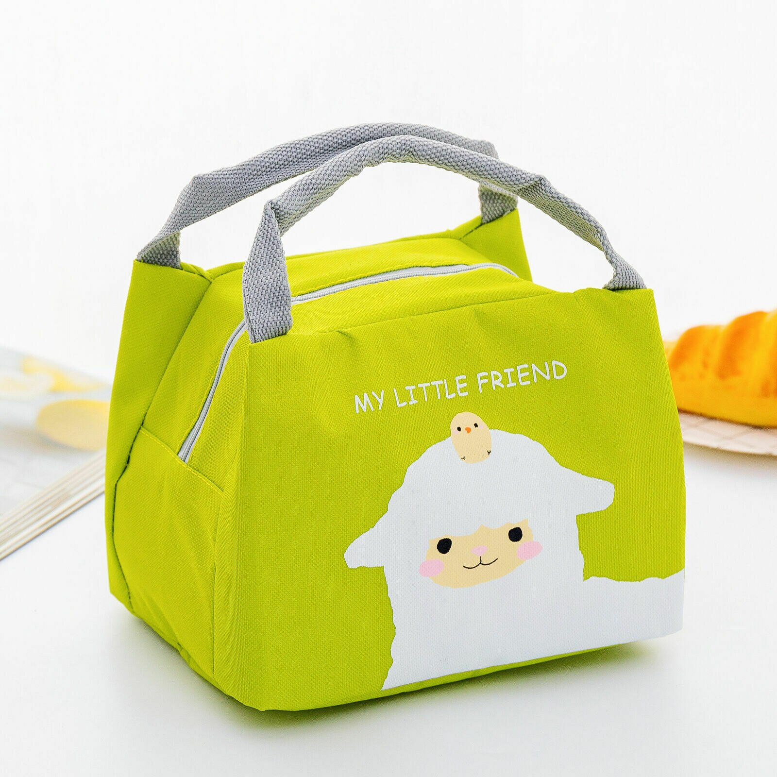 Pranzo al sacco portatile isolato per alimenti termici scatola da Picnic cartone animato borse sacchetto per donna ragazza bambini bambini: Green sheep