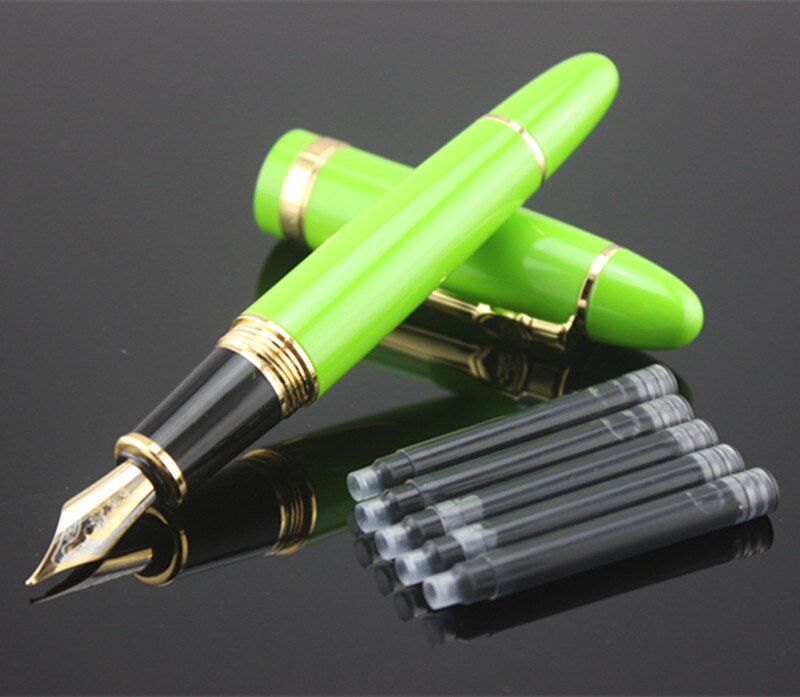JINHAO 159 0.7 mm Nib Metal Fountain Pen Black Lacquer Gold Trim Big Heavy signature Business office ink black Refill: T / Bent Nib 1.0MM