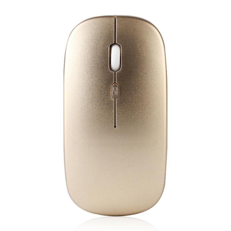 2.4g trådlösa mus tyst knapp mus för bärbar dator notebook chromebook dator kontor optiska laddningsbara smala möss: Guld-