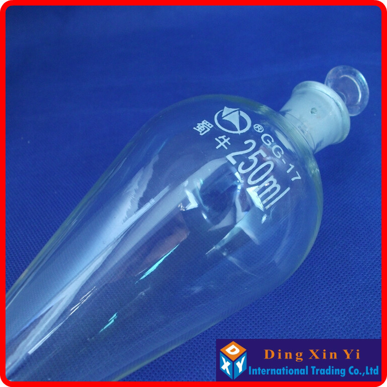 (2 pcs/lot)250ml pear shape separatory funnel,pear-shaped funnel,Separatory Funnel squib pear shape with ground-in glass stopper