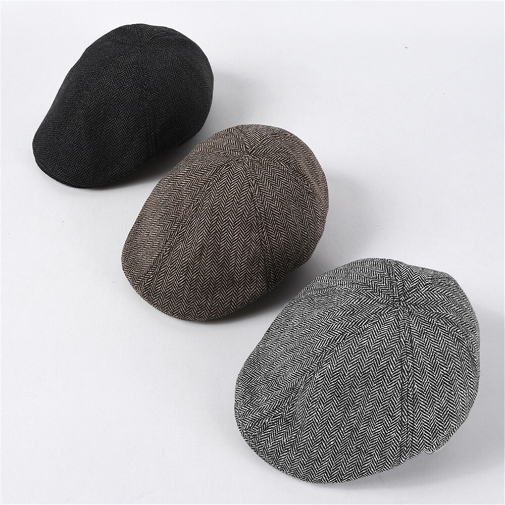 Showersmile visirs 2022 høst vinter lue beret cap for menn kvinner brun fiskebein eføy aviskutt britisk flat lue