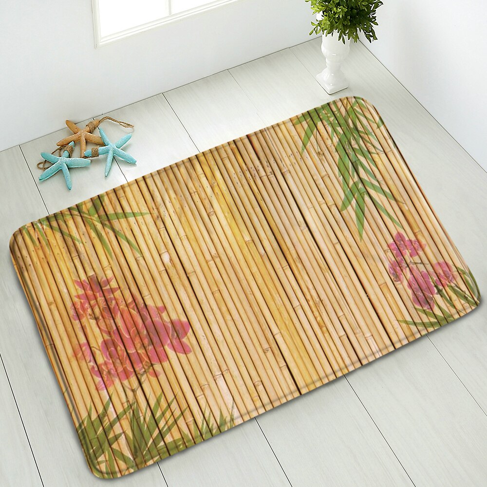 Groene Bamboe Bloem Antislip Badmat Deurmat Douche Floor Mat Keuken Tapijt Strand Kleed Flanel Print Voor Slaapkamer badkamer Decor: 945J