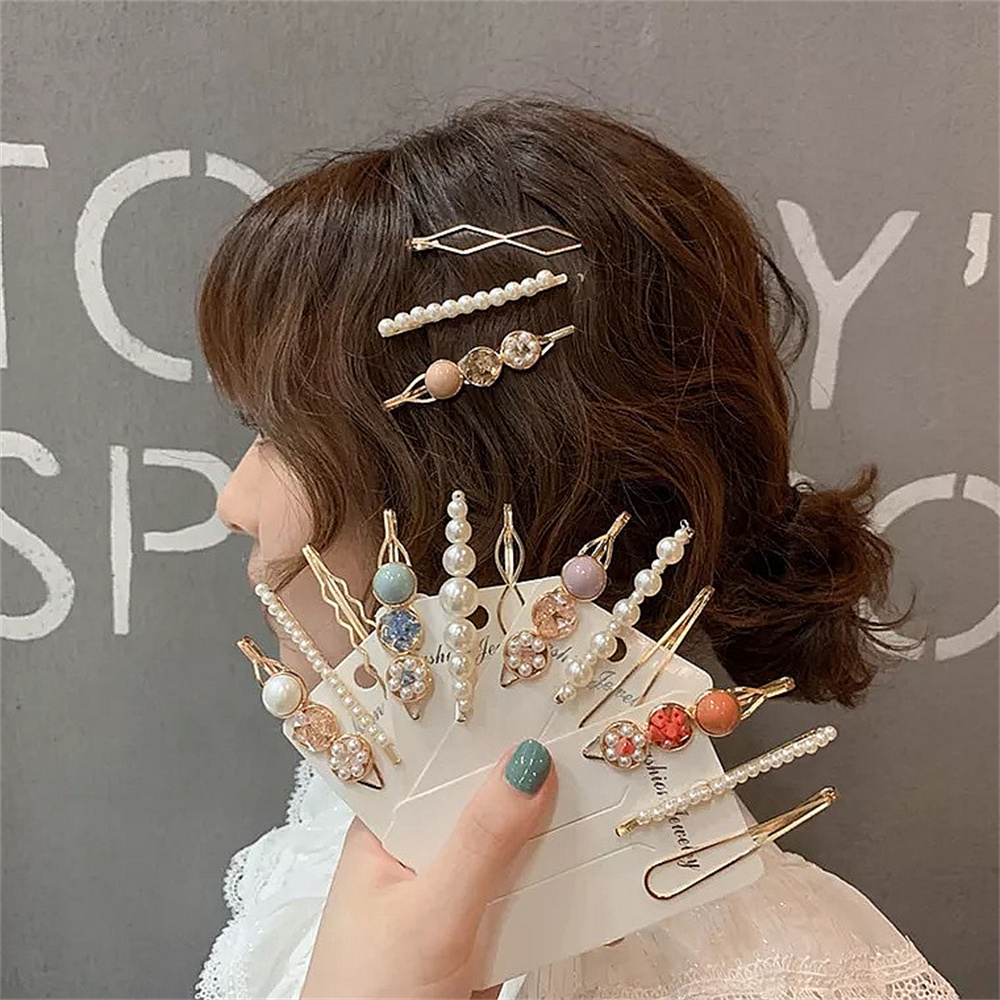 3 unids/set de pinzas para el cabello con diamantes de imitación y perlas para mujer, horquilla con flequillo geométrico ahuecado, accesorios para el cabello para niñas