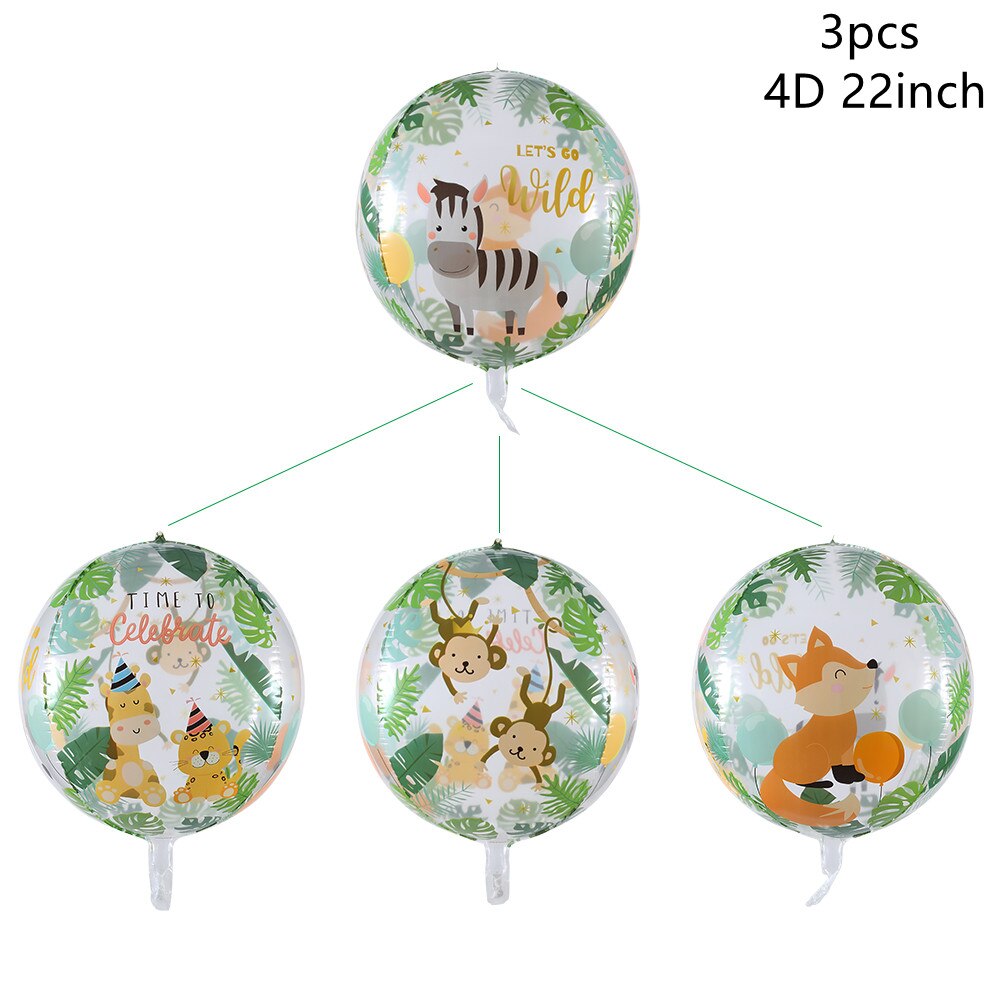 3pz 4d 22 pollici palloncini animali giungla bambino doccia bambini decorazione festa di compleanno dinosauri animali selvatici tigri Globos trasparenti: C