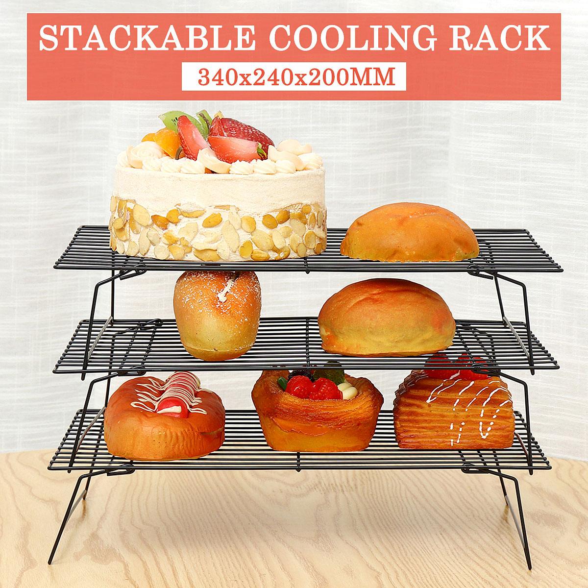 3 Tier Wire Grid Cooling Tray Cake Food Rack Oven Kitchen Baking Tools Pizza Bread Barbecue Cookie Biscuit Holder Shelf Tray