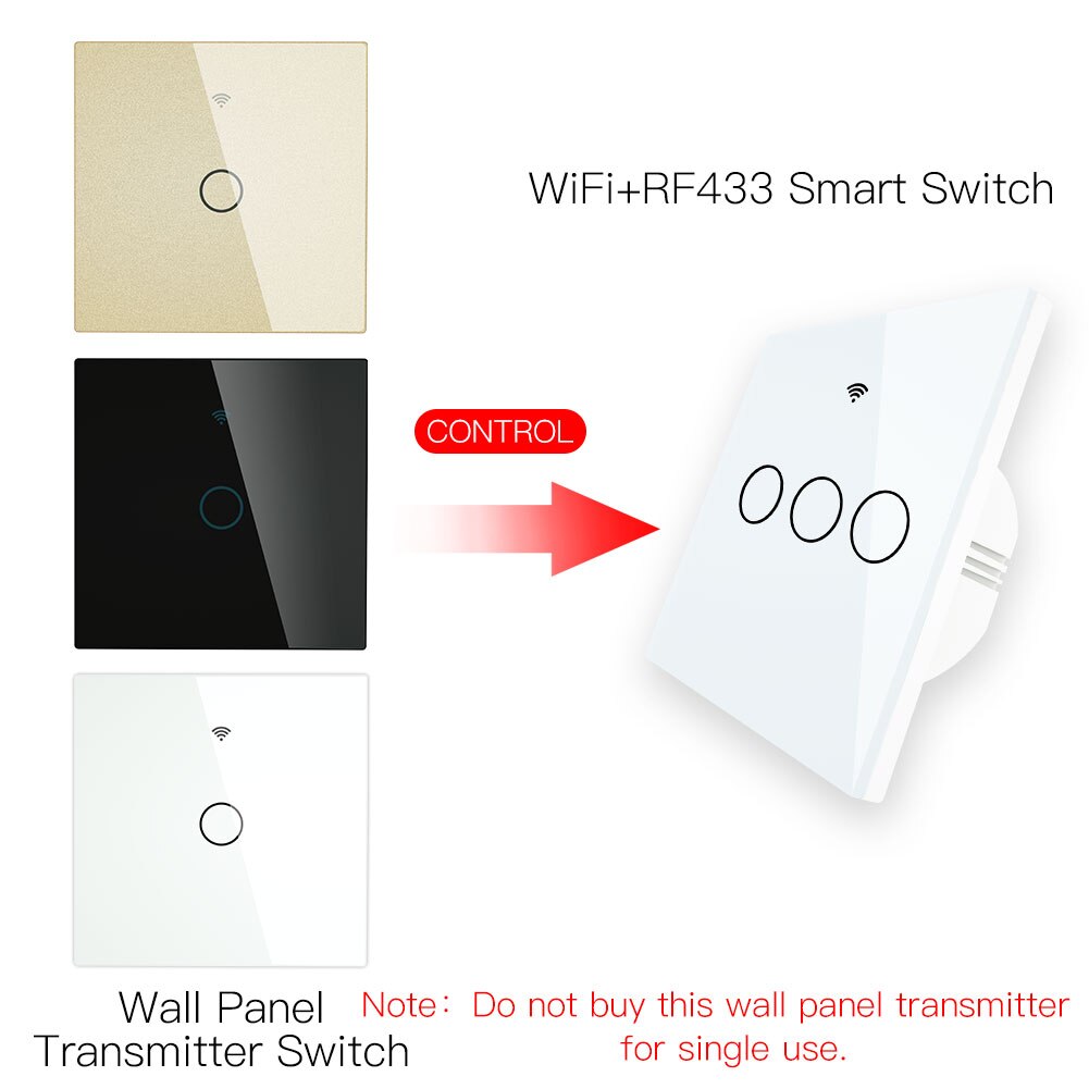 Interruptor inalámbrico de pared con Panel de vidrio, mando a distancia, funciona con WiFi, receptor de interruptor adhesivo, RF433 MHz
