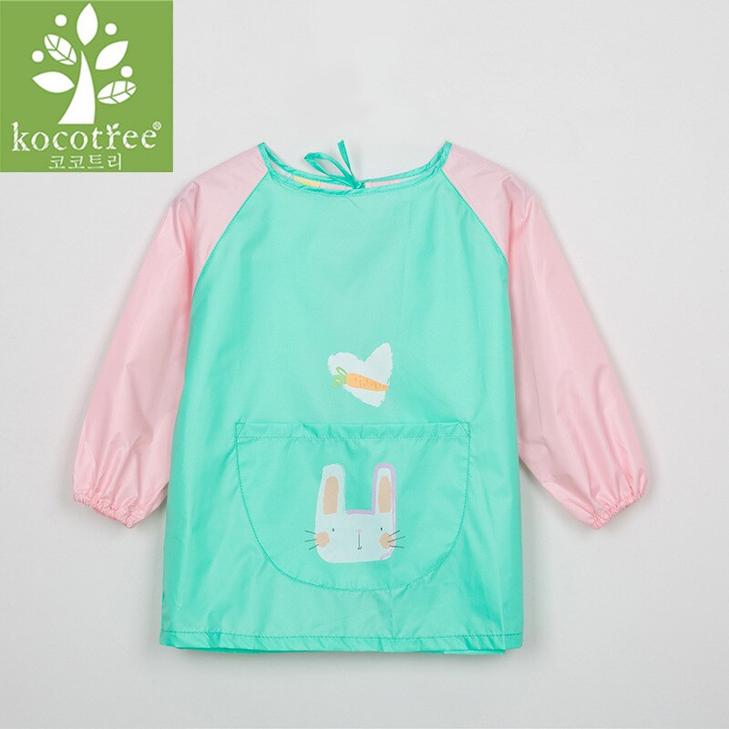 Kocotree baby slabbetjes cartoon waterdichte lange mouwen kinderschort speeksel handdoeken baby polyester boerendoek voor kinderen voeden: Groen konijn / S