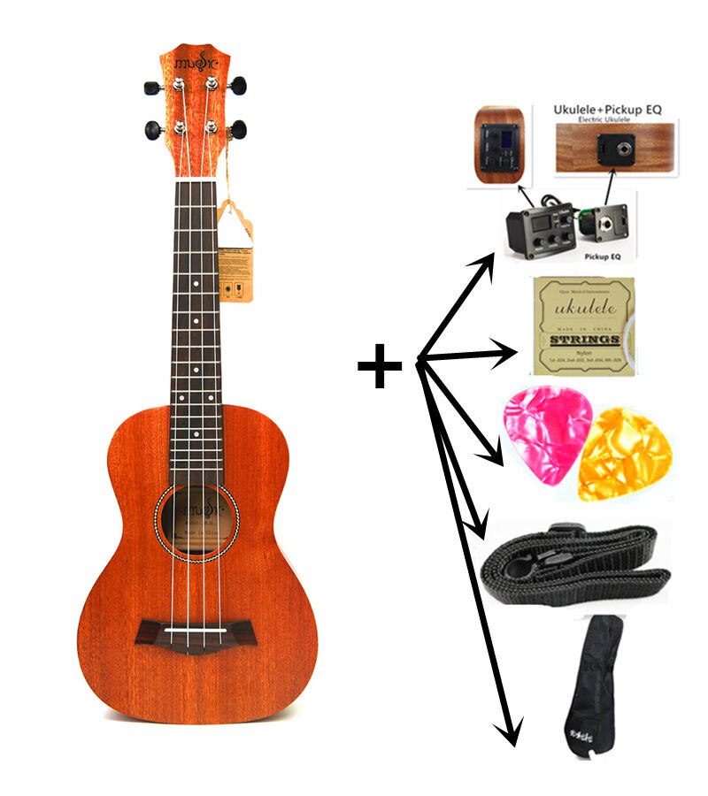 21 "sopranowe ukulele mała gitara ukulele 4 struny palisandrowy gryf mahoń elektryczny ukulele z ulec poprawie EQ uke struna gitarowa