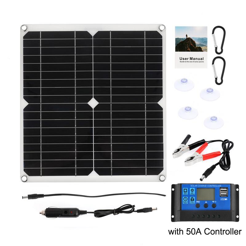 100w 12v/18v solcellepanel solceller monokrystallinsk silisium solcellepanel kraftbank  + 30a kontroller solbatterilader kit: Med 50a kontroller