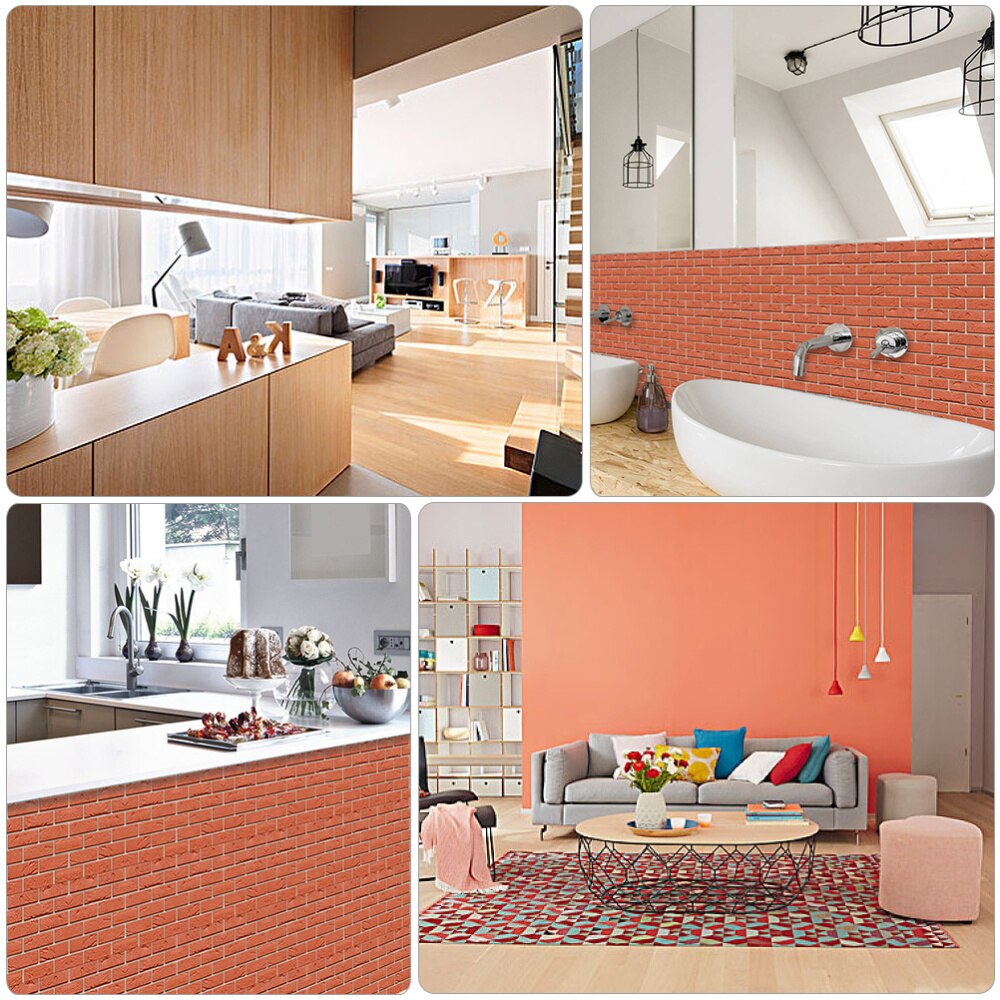 10Pcs Red Brick Stickers Kitchen Bathroom Wall Stickers Vintage Wall Murals
