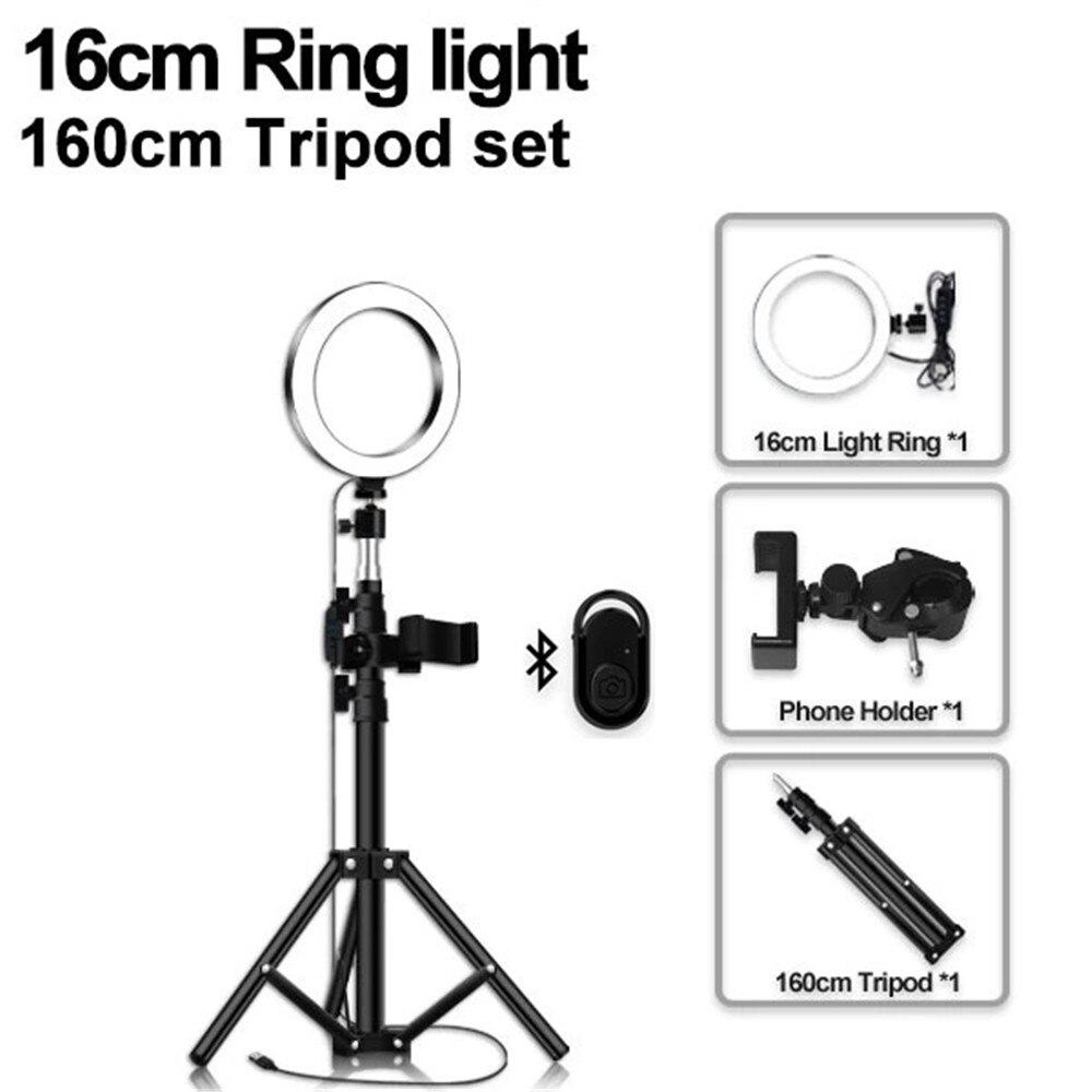 Pavimento Photo Studio Selfie Anello di Luce A LED con Supporto Del Telefono Mobile per Youtube Streaming In Diretta di Trucco In Diretta Supporto Mobile Treppiedi: 16light-160cmtripod