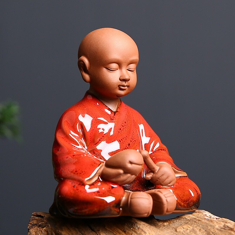 Mini bandeja de té de arcilla para mascotas, adornos creativos hechos a mano, pequeño monje Zen, arena púrpura, decoraciones para el hogar, ceremonia del té