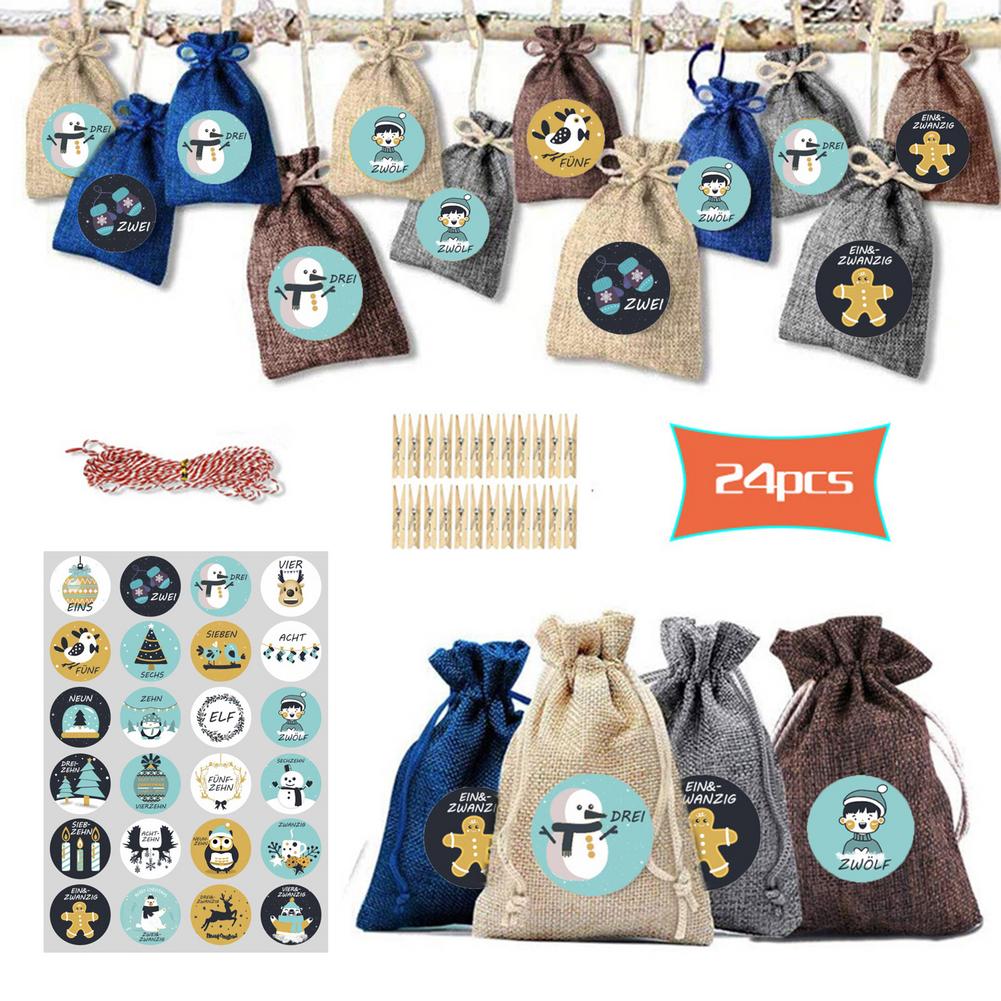 24 Days Christmas Advent Calendar Bags Candy Sacks DIY Set: Blue