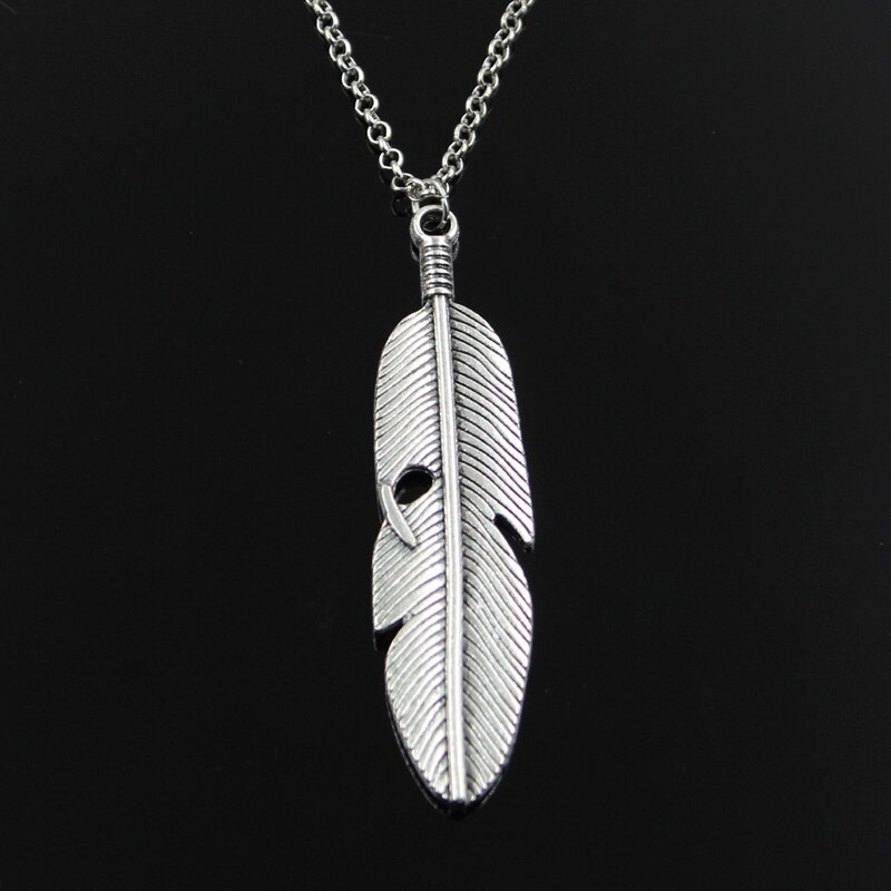 Colgante de plata antigua para mujer, cadena larga y corta con plumas, a la , Simple y clásica: round chain / 40cm