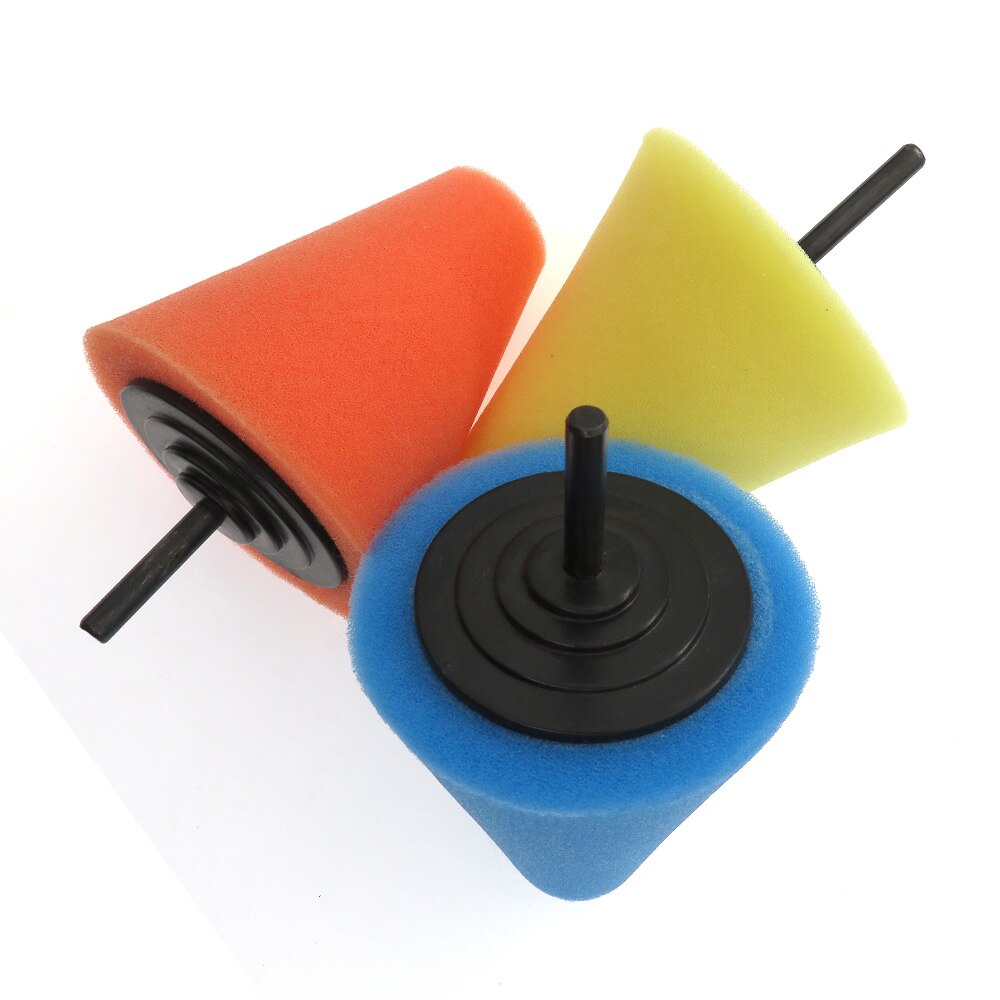 Juego de Herramientas de taladro eléctrico, almohadilla de pulido de esponja, almohadillas de pulido de coche en forma de cono para limpieza de cubo de rueda de coche: 3 PCS