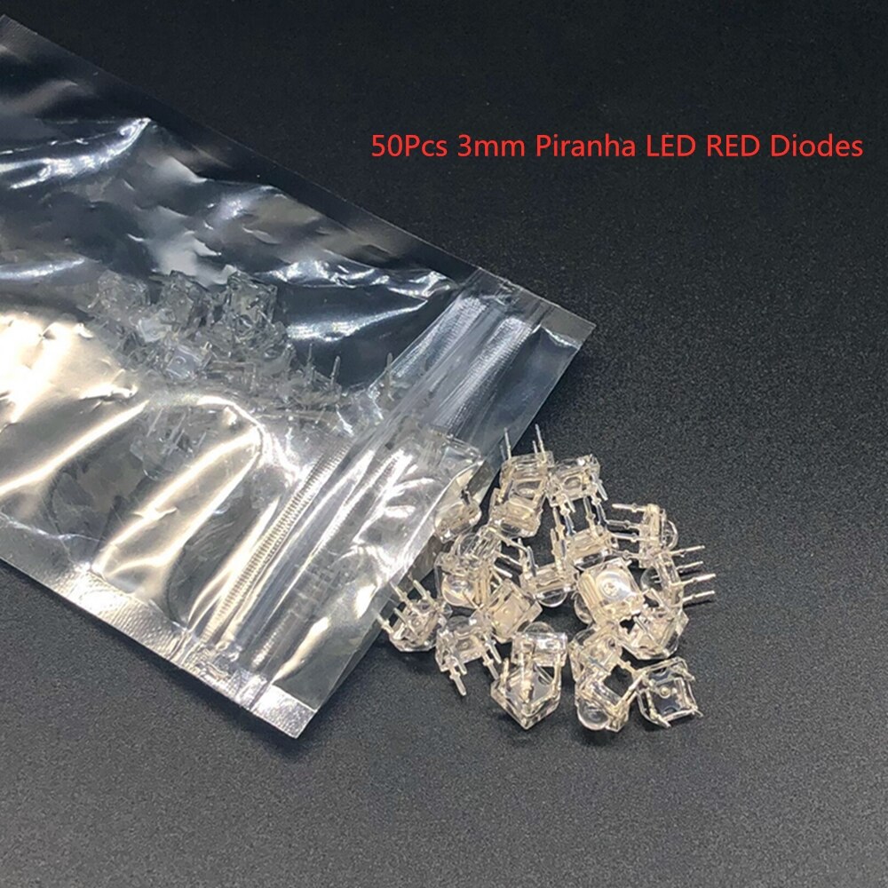 Diodo rojo LED de piraña de 3mm, Diodo de luz LED de 3mm, 4 pines, F3, piraña roja, 50 Uds.