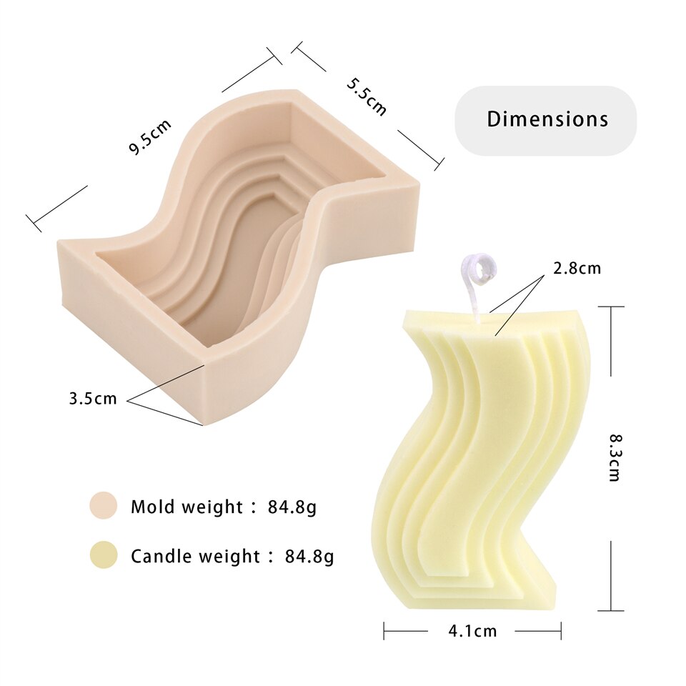 Canlde – moule en Silicone pour escalier, forme irrégulière s-m-h-irrégulière, moule en Cube, courbe, décoration 3D, bricolage: S Candle Mold
