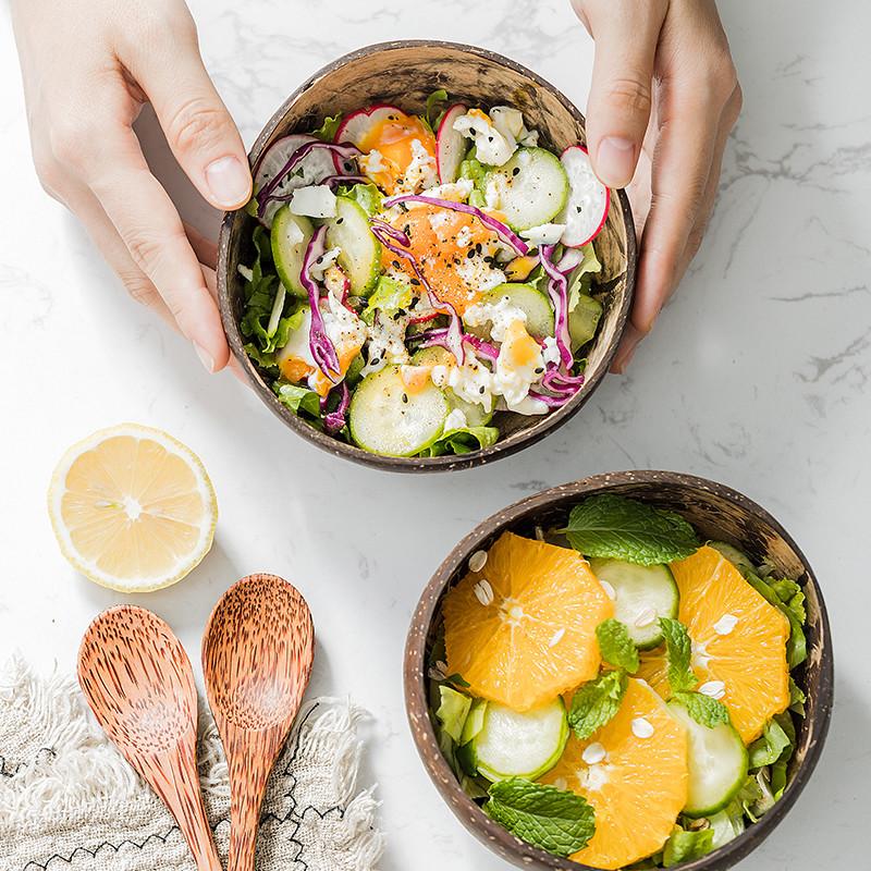 Eco Vriendelijke Natuurlijke Kokosnoot Kom Houten Ramen Fruit Salade Noedelkom Rijstkom Craft Decoration Leuke Soepkom Set