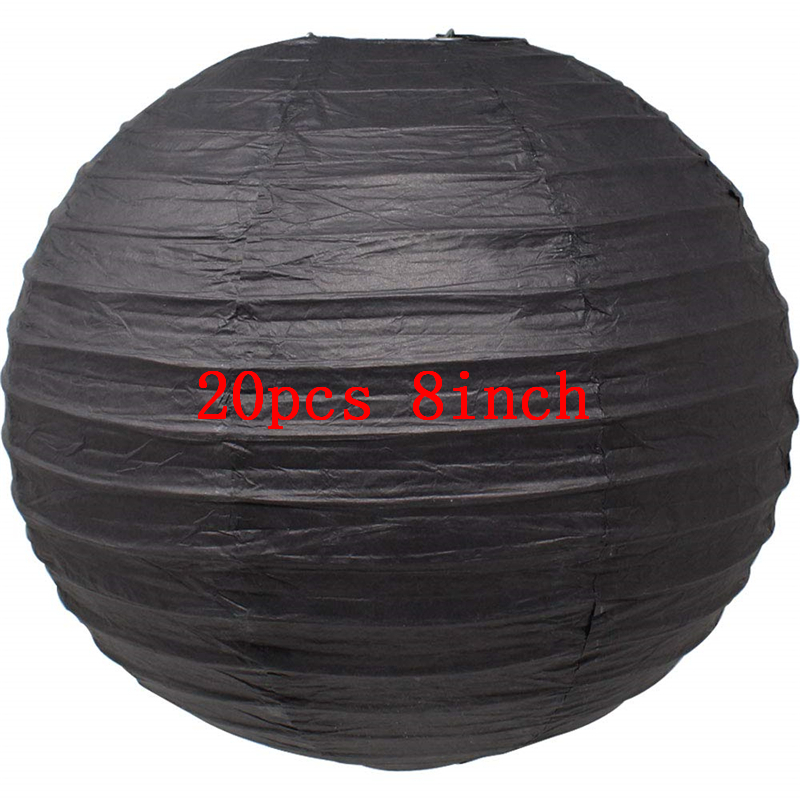 Ipalmay Goud Zwart en Wit Opknoping Ronde Papieren Lantaarns 8-10inch voor Wedding Baby Shower Evenementen Verjaardagsfeestje indoor Outdoor: 20pcs 8inch black