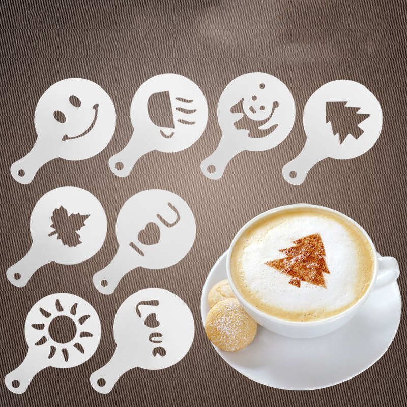 Plantillas de café con pulverizador de espuma, plantilla para decorar café, pastel, dibujo de café, molde de capuchino, herramientas de tamiz en polvo, 16 Uds.