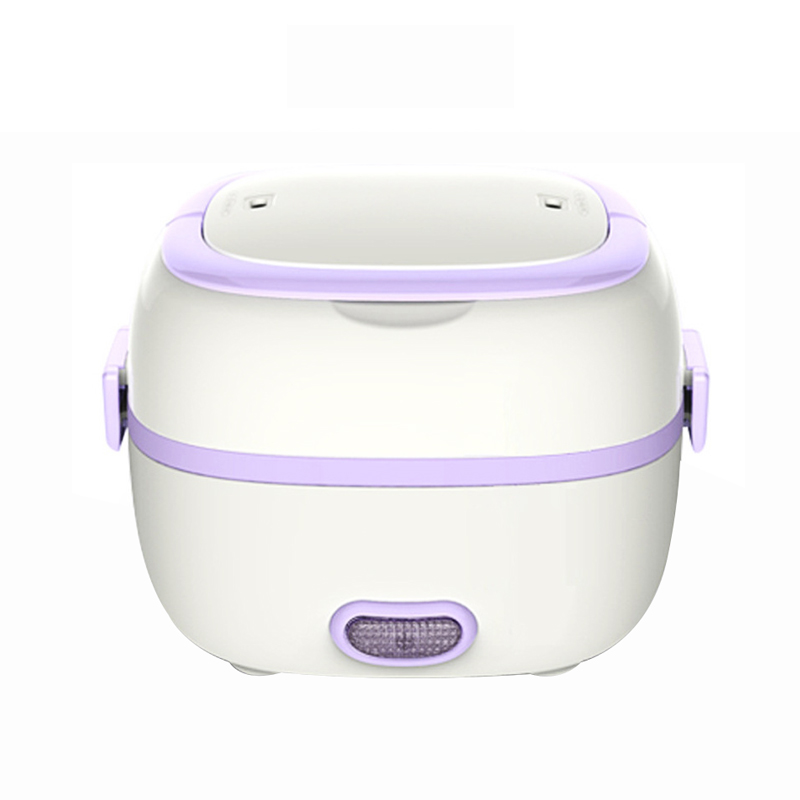 Mini Rice Cooker Thermal Heating Electric Lunch Box 2 Layers Portable Food Steamer Cooking Container Multifunctional Lunchbox: Purple