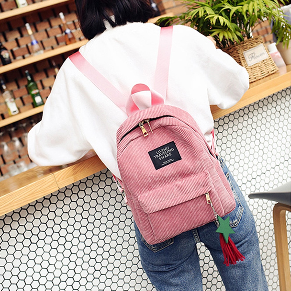 Preppy Style School Bags For Teenage Girls Backpack Women's Canvas Travel Backpack Corduroy Pink Backpack Mochila#H20