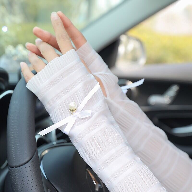 Summer Women Lace Thin Breathable Gloves Sun Protection Gloves Fingerless Outdoor Cycling Arm Sleeves Female