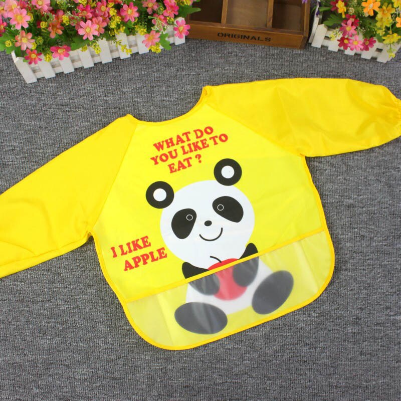 Cute Baby Bibs Waterproof Long Sleeve Apron Children Feeding Smock Bib Burp Clothes Soft Eat Toddler Baberos Bavoir: Army Green / height 100