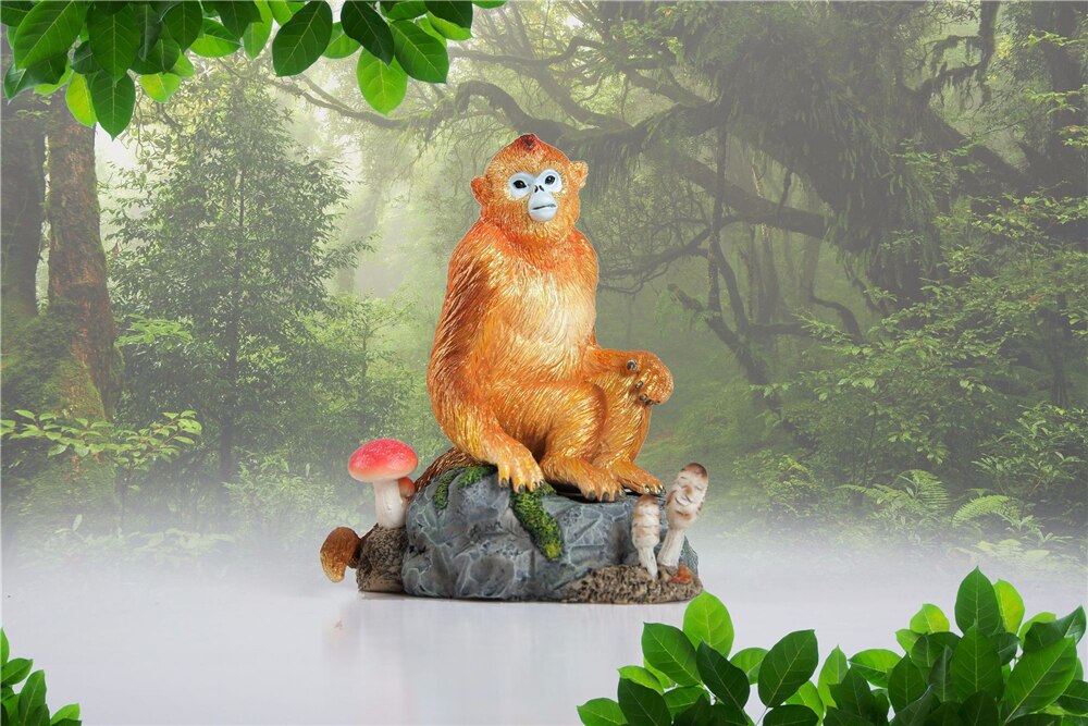 EDAGE Snub-nosed Monkey Family Scene Statue Golden Monkey Animal Figure Desktop Decoration Collector Toy