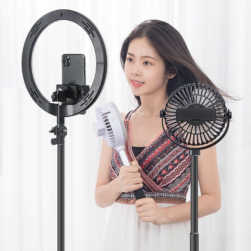 360 Degree Rotation Telescopic Floor Desk Fan 2000mAh Rechargeable Battery 3 Speeds USB Fan for Live Video Camping Home Office