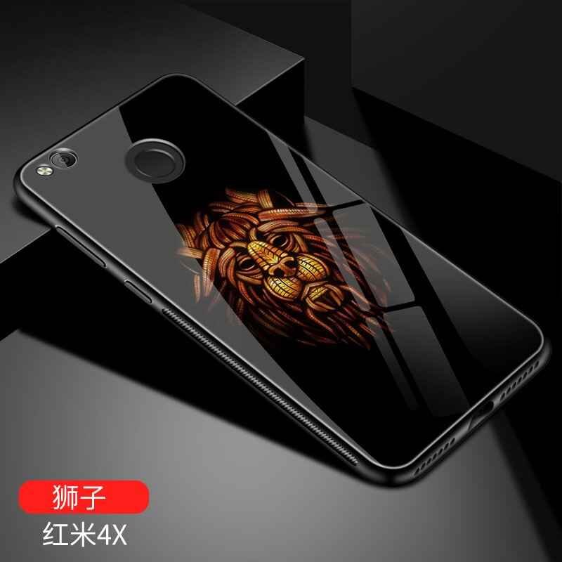 Voor xiaomi redmi 4X case Luxe Gehard Glas Cover Soft TPU Siliconen Bumper voor xiaomi redmi 4X pro case xiaomi redmi 4X Cover: lion / with HD film