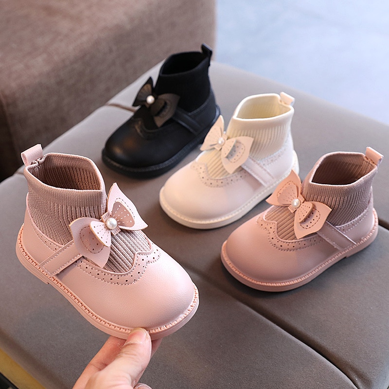 Hiver infantile enfant en bas âge bottes de neige bébé filles bottes décontractées fond mou noeud papillon princesse tricoté bottes enfants enfants chaussures de plein air