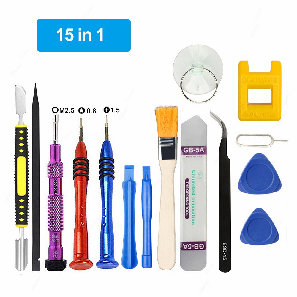 16 In 1 Opening Screen Mobiele Telefoon Reparatie Gereedschap Kit Voor Iphone 5 6 6 S 6 Splus Reparatie Voor samsung Schroevendraaier Set Reparatie Tools Kit: 15 in 1