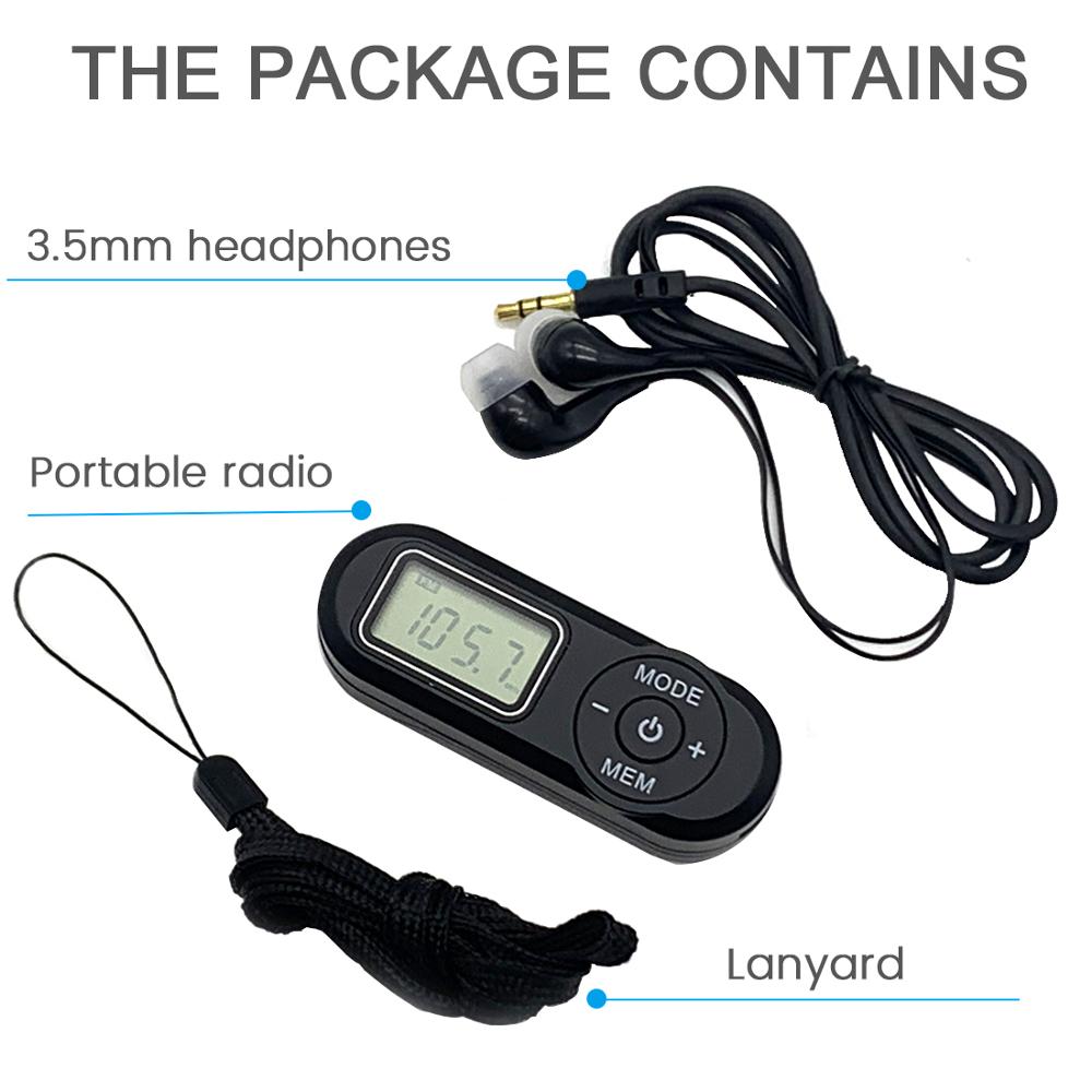 JINSERTA Pocket FM Radio FM:64-108MHz Portable Sports Radios Receiver Mini Walkman with LCD Display Neck Lanyard 3.5mm Headphone