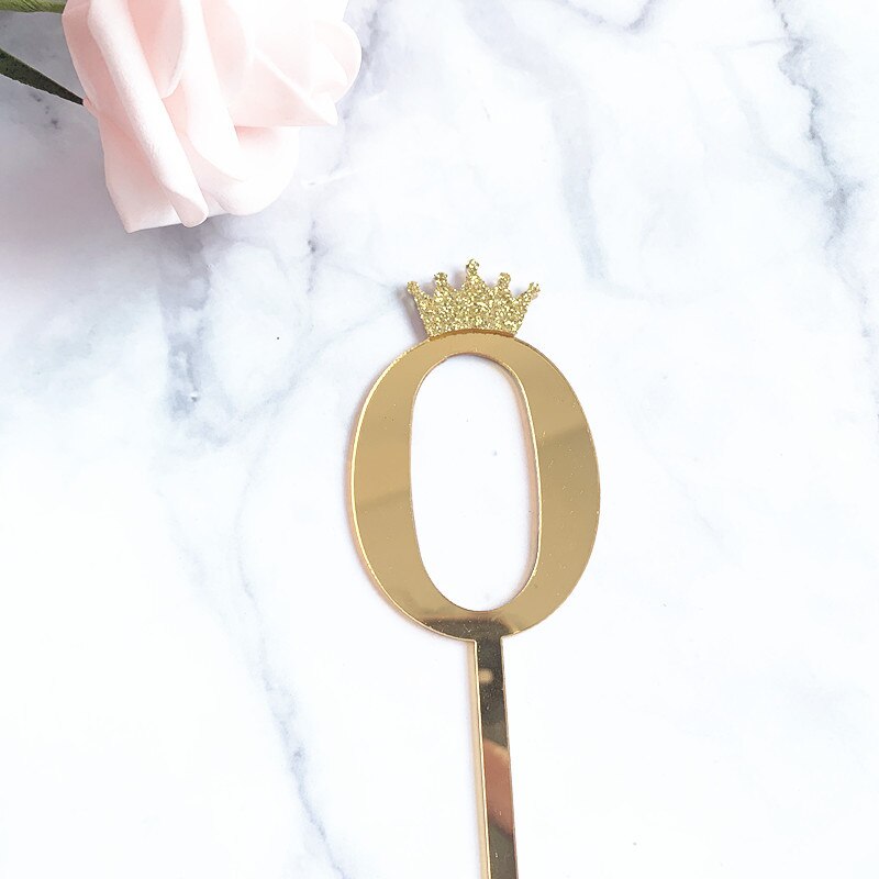 Acrylic Glitter Crown Numbers Happy Birthday Cake Topper Birthday Cakes Baby Shower Cupcake ToppersWedding Cake Toppers: Gold0