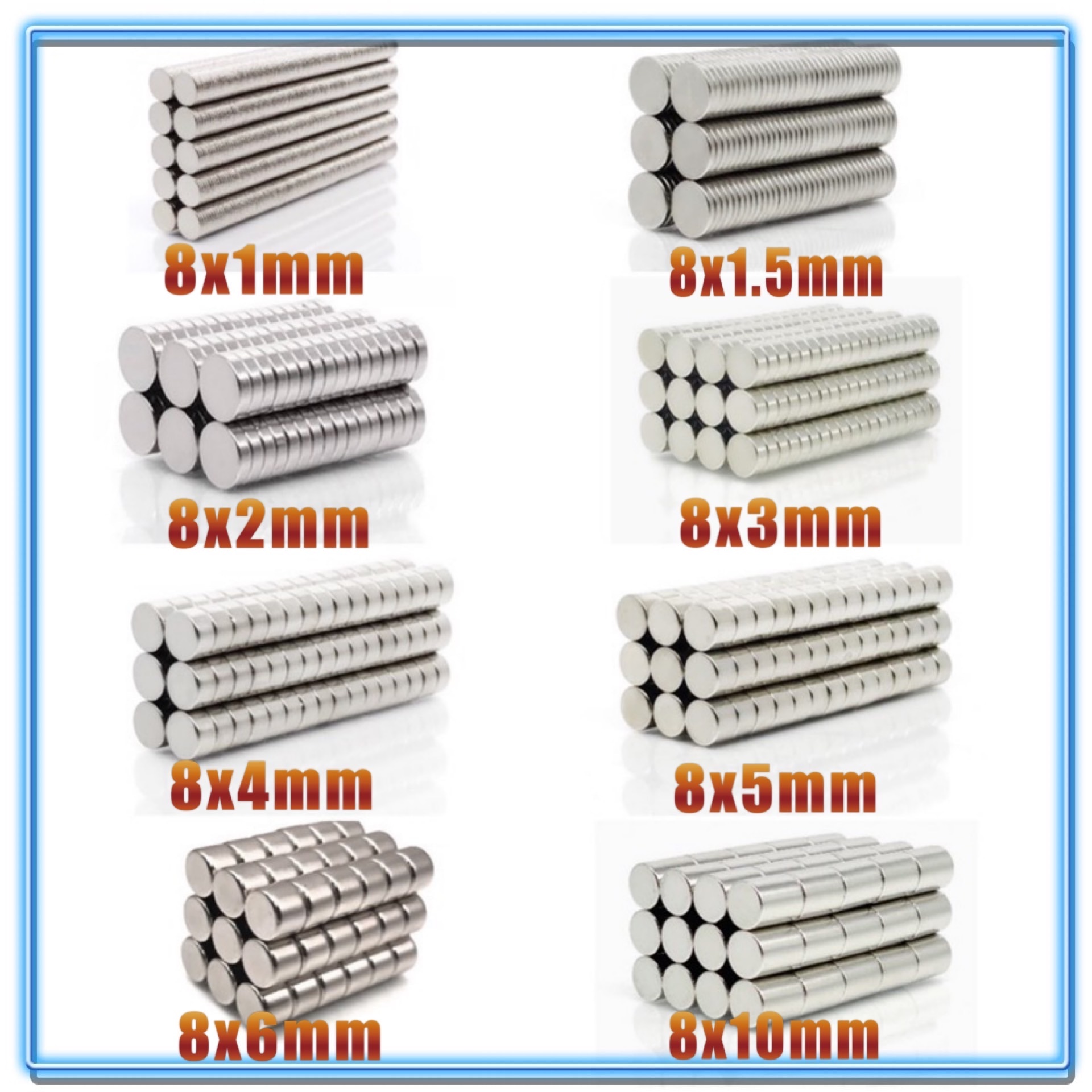 20 ~ 500 stk  n35 rund magnet 8 x 1 8 x 1.5 8 x 2 8 x 3 8 x 4 8 x 5 8 x 6 8 x 10 neodymmagnet fast ndfeb supersterke kraftige magneter