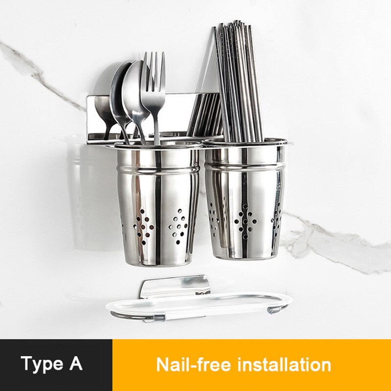 YUJIE 304 stainless steel 304 stainless steel kitchen rack,wall-mounted knife rack black JYM1033: B chopstick holder-A