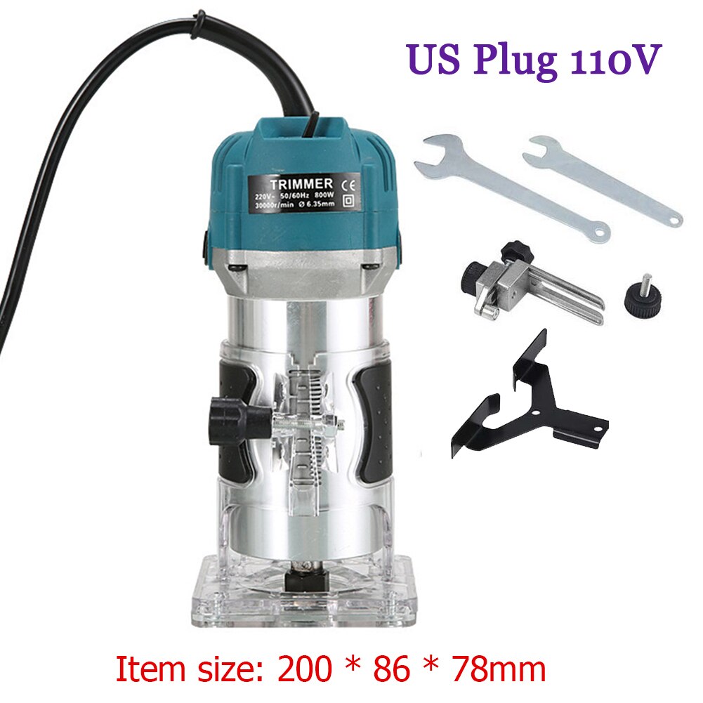 800W Woodworking Electric Trimmer Wood Router Milling Slotting Trimming Woodworking Tool Set for Wood Carving Machine: US 110V