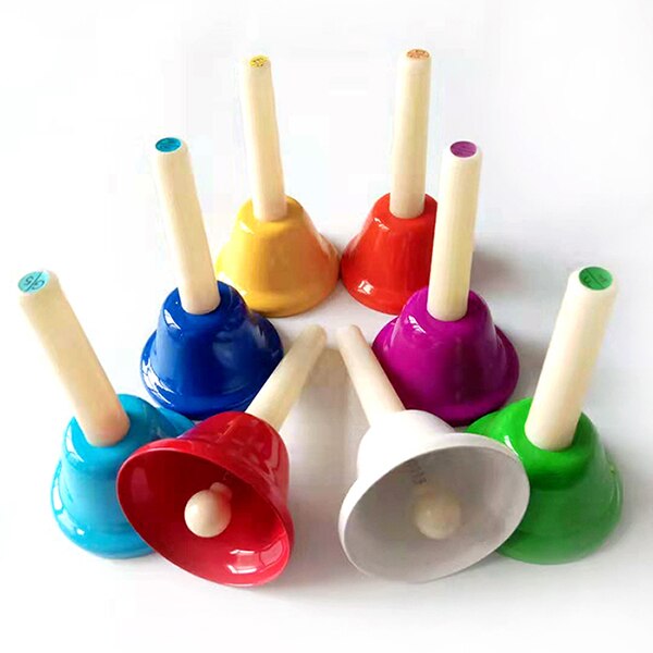 Instrumento Musical de colores para niños, campana de mano, 8 Uds., instrumento Musical de percusión para chico de Metal con 8 notas: Default Title