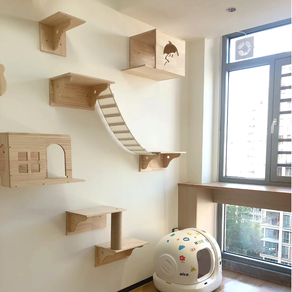Cat Climbing Shelves Wall Mounted Cat Tree Tower Perches Scratching Posts Hammock Rope Ladder House Indoor Cat Gym Accessories