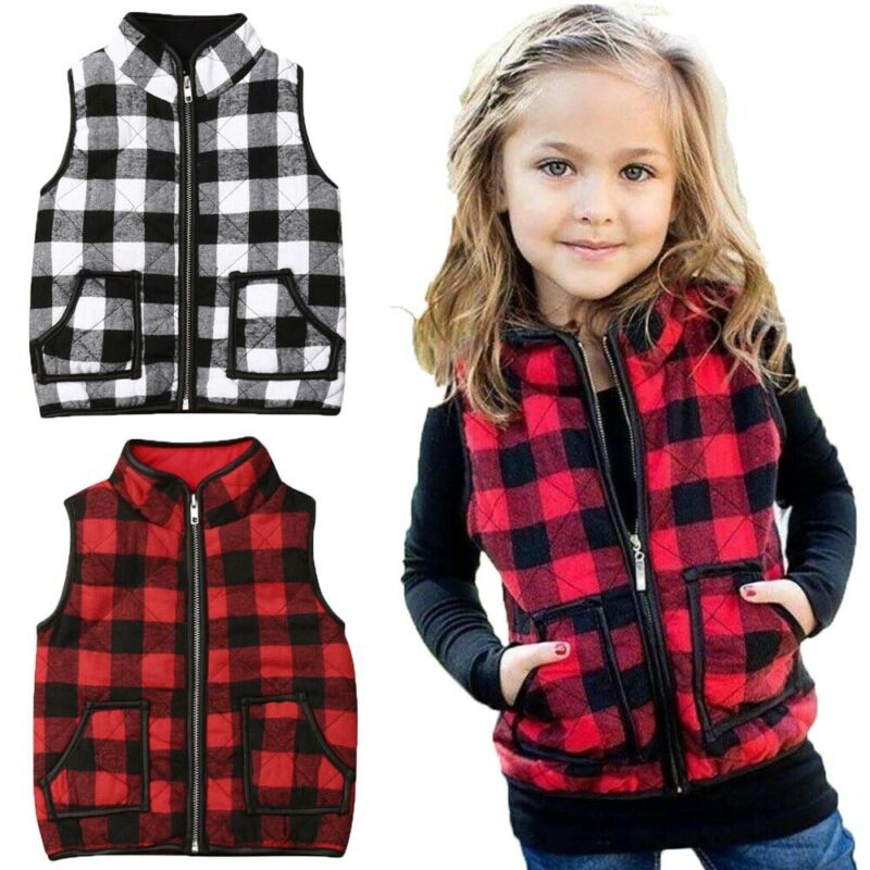 1-6Years Peuter KidS Meisjes Herfst Winter Jassen Rood Zwart Plaid Vesten Uitloper Kleding Jas