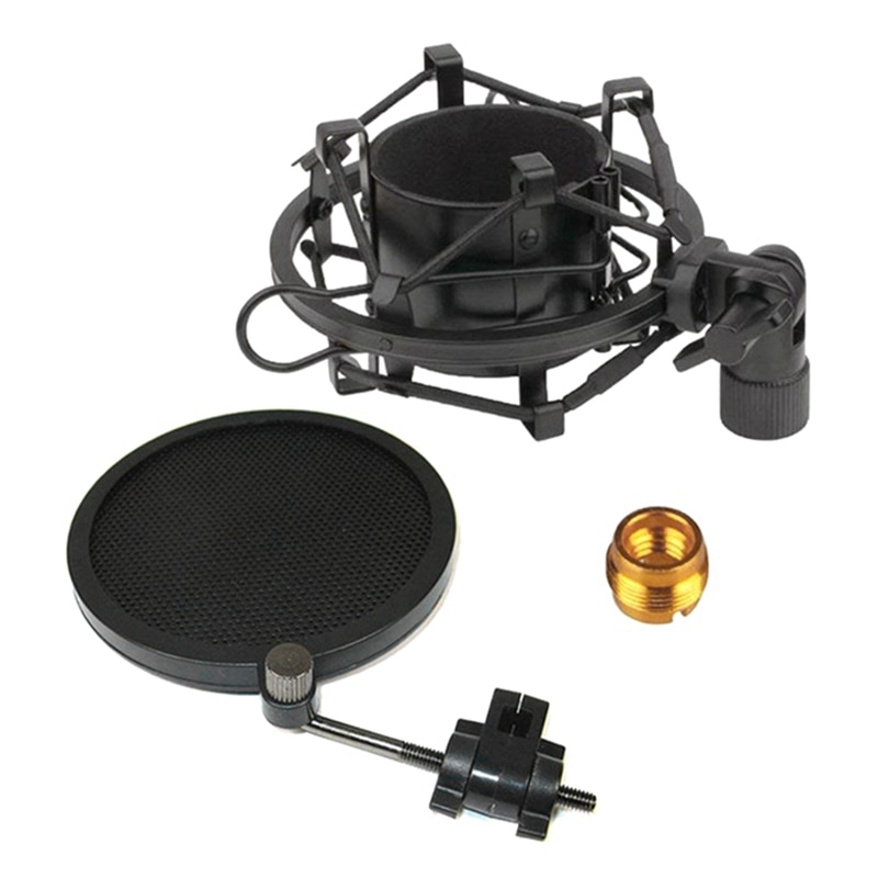 Microphone Shock Mount with Double Mesh Filter Adjustable Anti Vibration High Isolation Metal Mic Mount Holder Clip