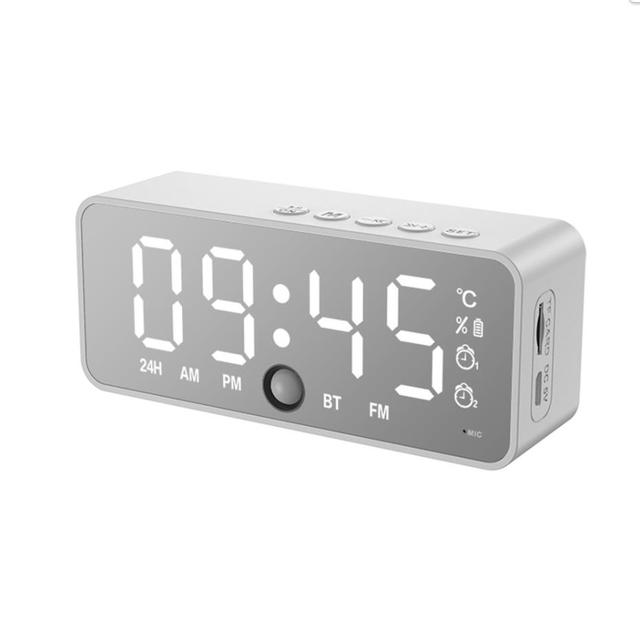 Multifunction Alarm Clock Mirror LED Alarm Clock Wireless Bluetooth Music Player Electronic Digital Alarm Clock Home Decoration: White