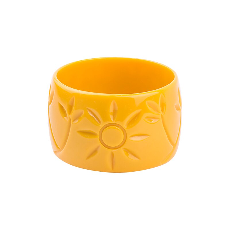 Brazalete de resina de con grabado de flores del sol para mujer, brazaletes de , Pulseras anchas acrílica para mujer, abalorio Simple, joyería para: yellow