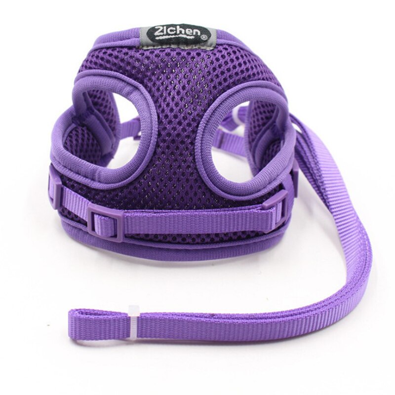 Breathable Mesh Small Dog Pet Harness and Leash Set Puppy Cat Vest Harness Collar For Chihuahua Pug Bulldog Cat arnes perro 10E: Paars / L