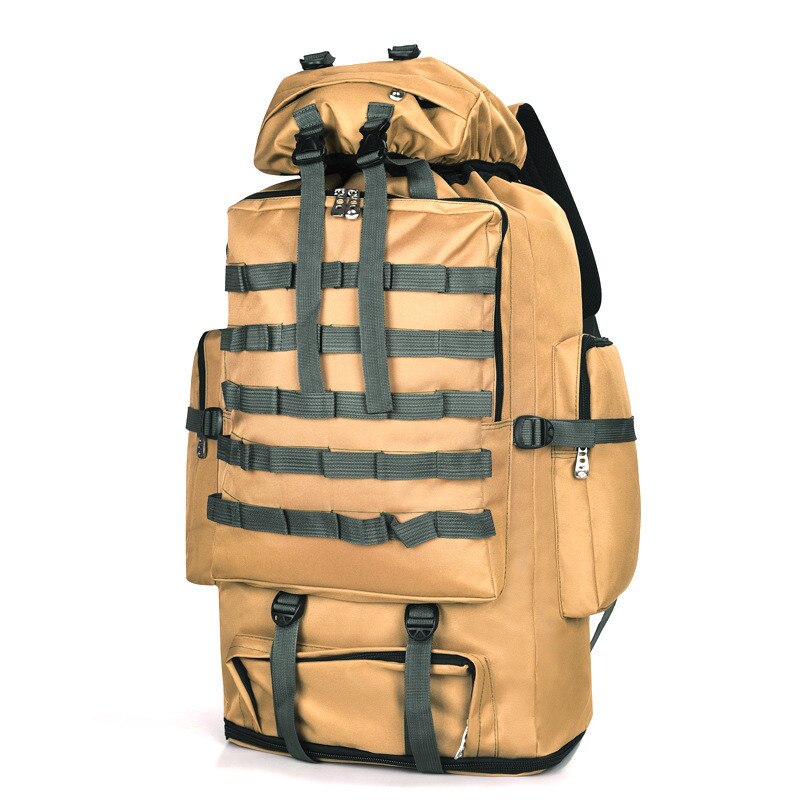 Bolsos de viaje para hombre, 75L, gran capacidad, mochila de nailon camuflada, equipaje portátil, mochila de uso diario, Bolsa de equipaje multifunción: Caqui